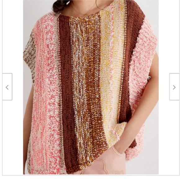 Anthropologie XL NWT Knit Striped Poncho Sweater Top Tunic Pullover Pink Brown - Picture 1 of 7